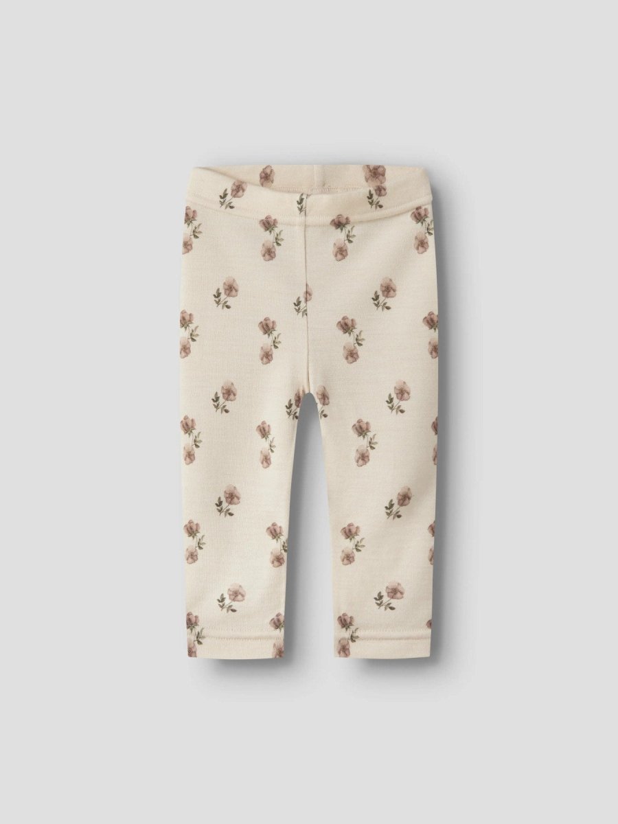 Lil Atelier Baby NILO NUN SLIM Ull leggings - Turtledove | Flower | Torgunns Barneklær AS