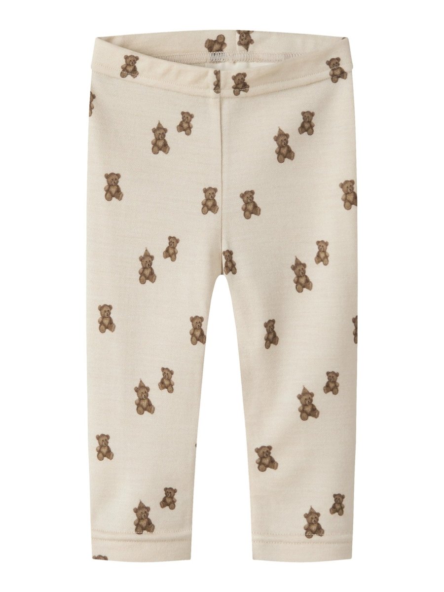 Lil Atelier Baby NILO NUN SLIM Ull Leggings - Turtledove | Teddybear | Torgunns Barneklær AS