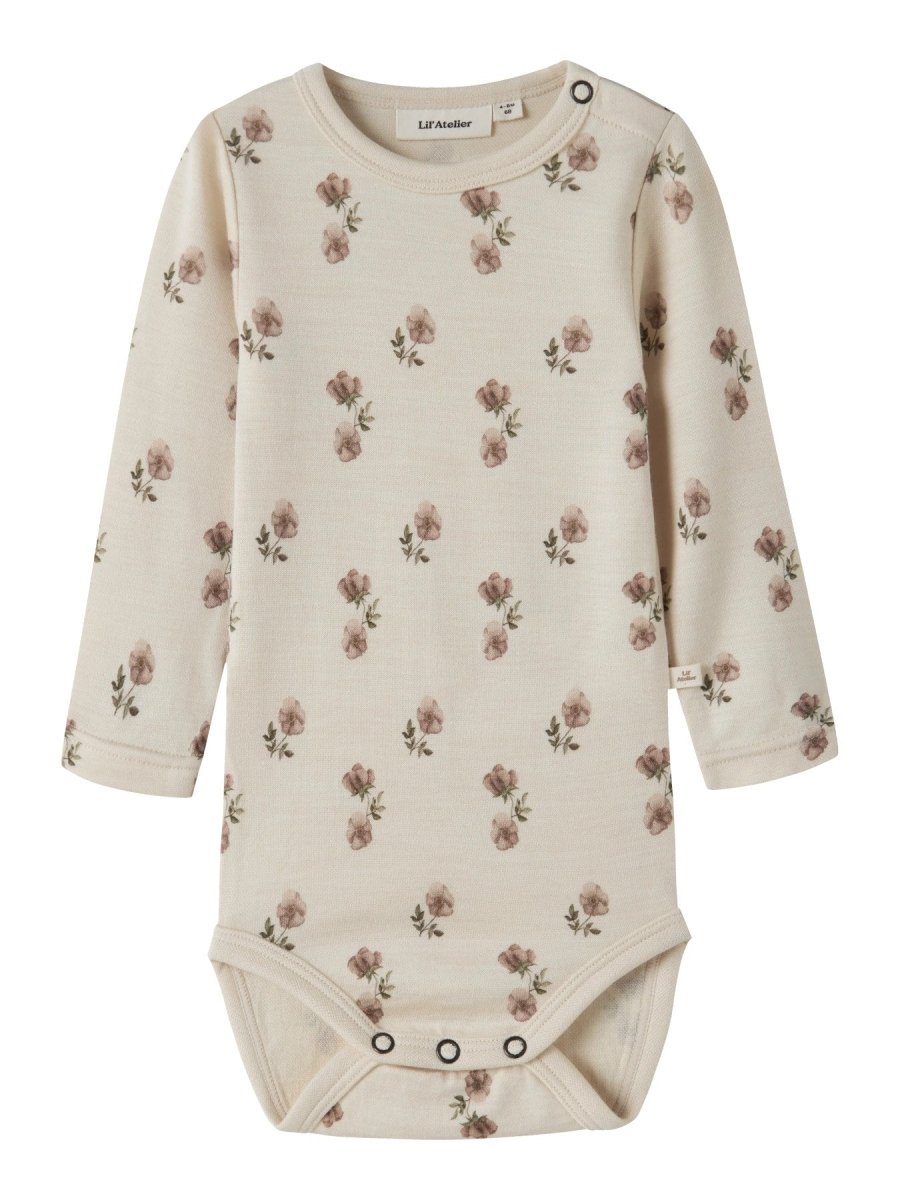 Lil Atelier Baby NILO NUN SLIM Ullbody - Turtledove | Flower | Torgunns Barneklær AS