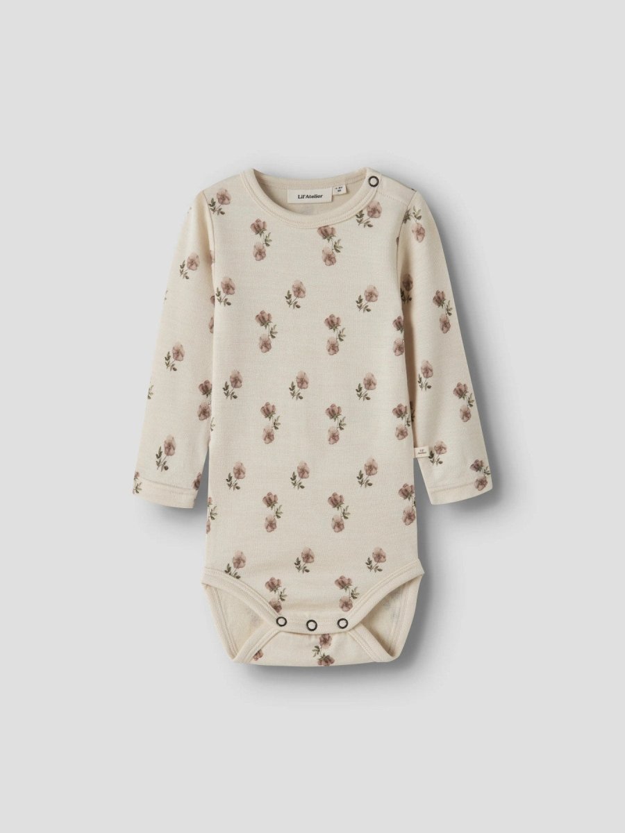 Lil Atelier Baby NILO NUN SLIM Ullbody - Turtledove | Flower | Torgunns Barneklær AS