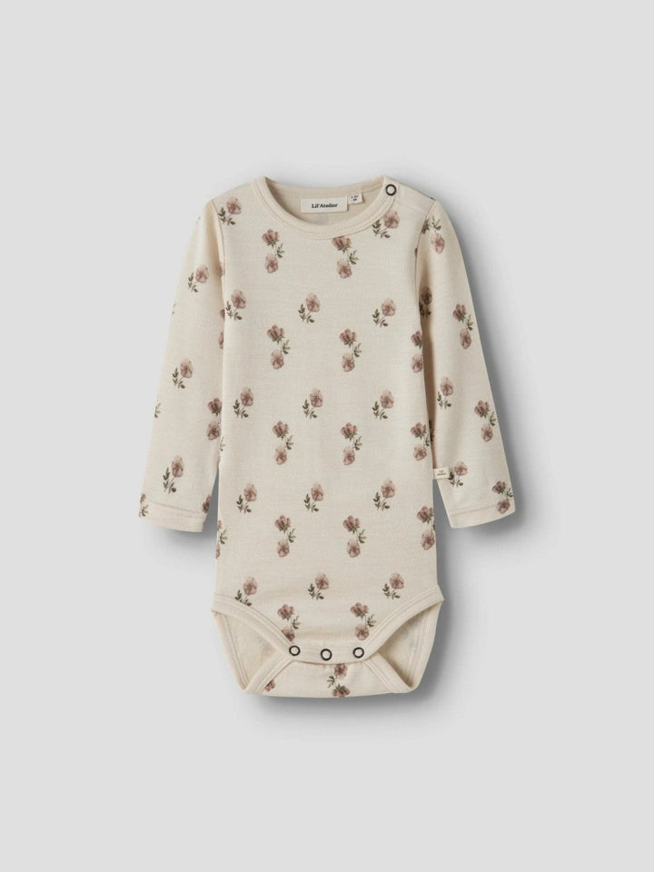 Lil Atelier Baby NILO NUN SLIM Ullbody - Turtledove | Flower | Torgunns Barneklær AS