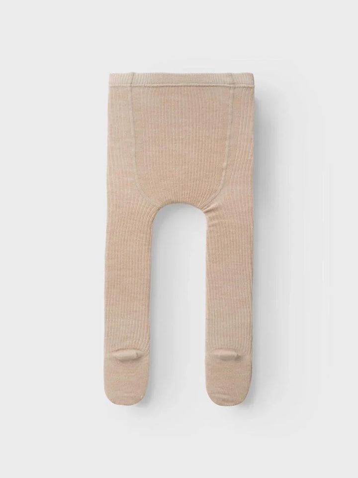 Beige ribbet babystrømper i myk ull, perfekt for små barn 0-8 år