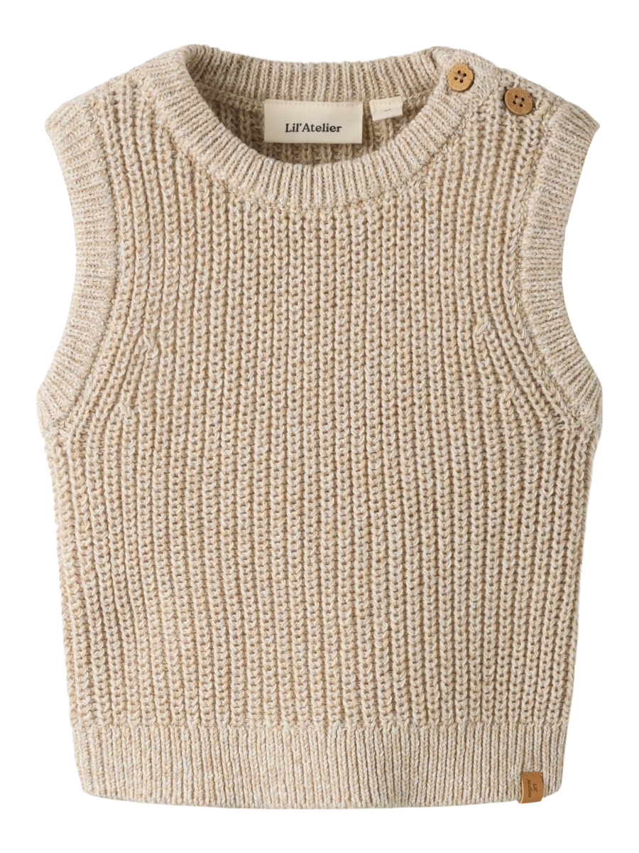 Lil' Atelier baby ROKKOS strikkevest - White Pepper Melange | Torgunns Barneklær AS