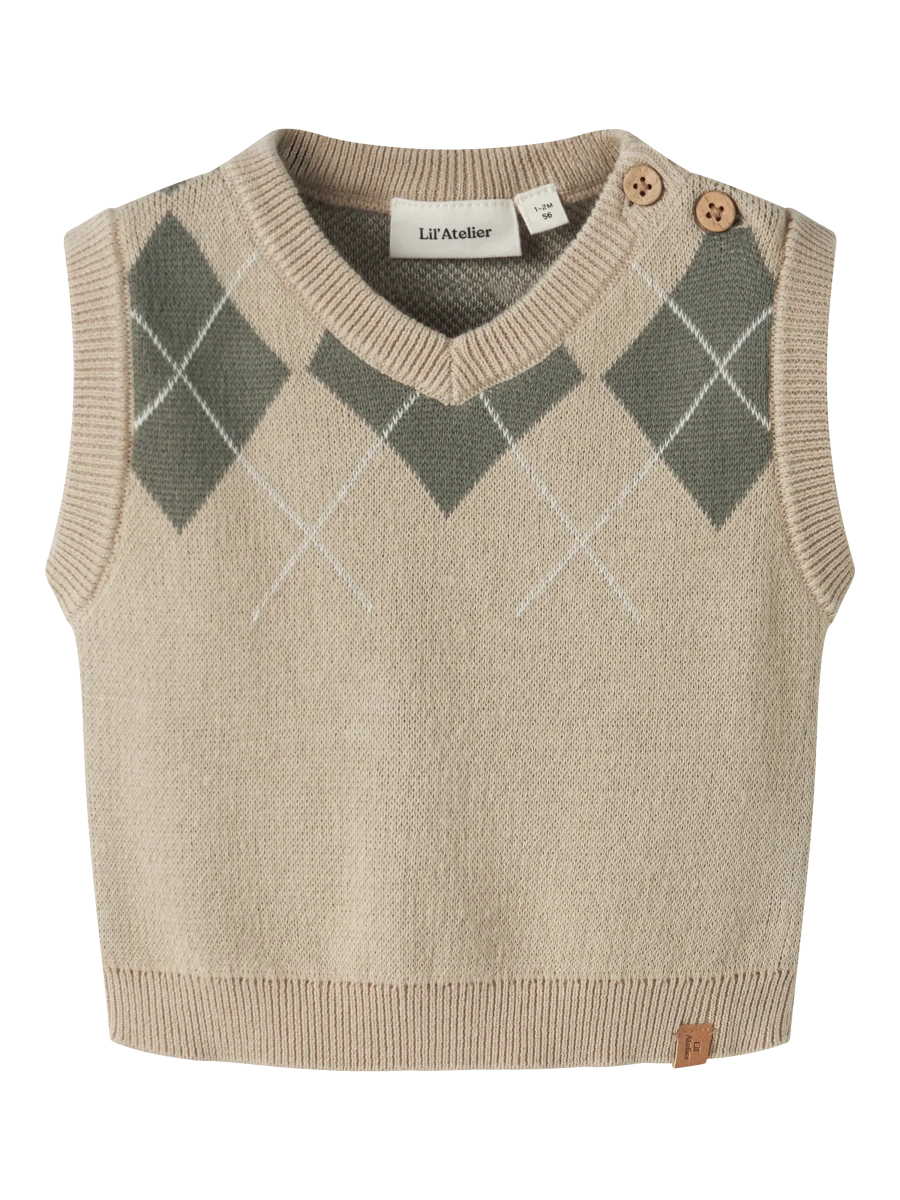 Lil' Atelier baby RONAN strikkevest - White Pepper | Mulled Basil | Torgunns Barneklær AS