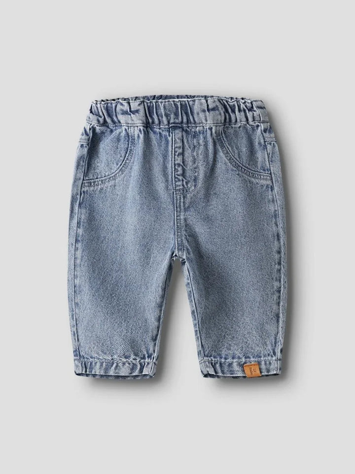 Barnesjeans med elastisk liv og lommer, myk denim for spedbarn og småbarn
