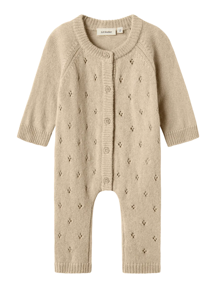 Lil' Atelier Baby WOOL NALIO KNIT SUIT - Safari Melange | Torgunns Barneklær AS
