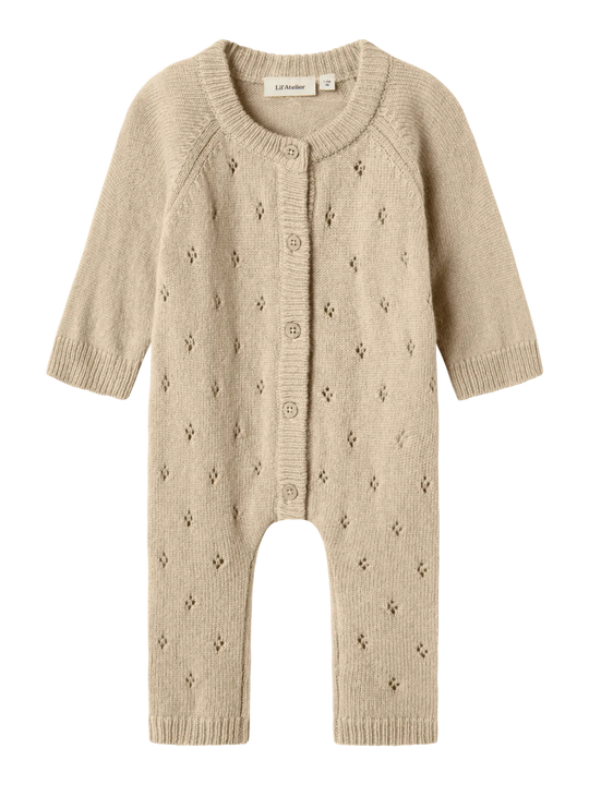 Lil' Atelier Baby WOOL NALIO KNIT SUIT - Safari Melange | Torgunns Barneklær AS