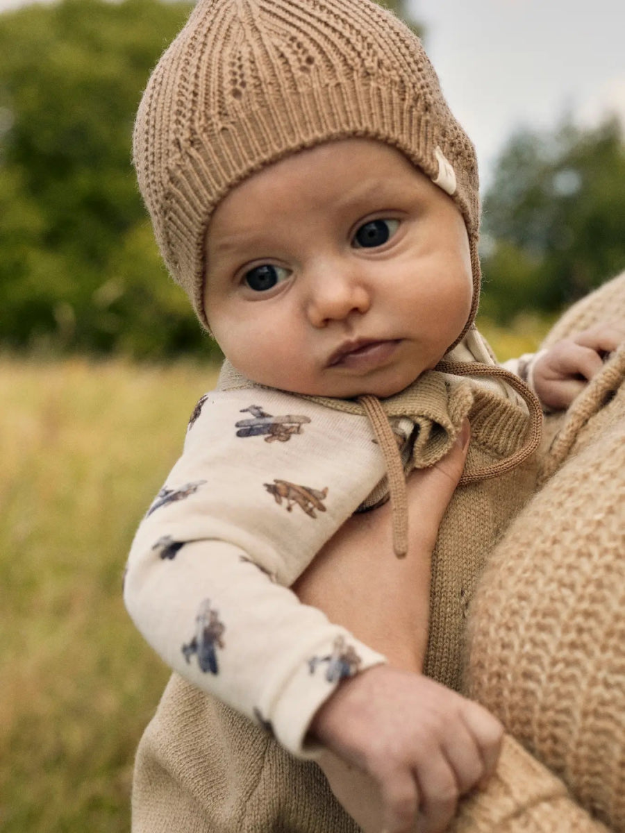 Lil' Atelier Baby WOOL NALU LS SLIM BODY NOOS - Turtledove Melange | Airplane | Torgunns Barneklær AS