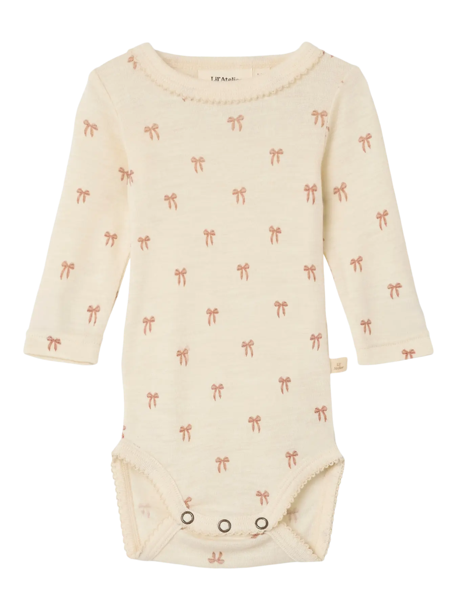 Lil' Atelier Baby WOOL NALU LS SLIM BODY NOOS - Turtledove Melange | Bow | Torgunns Barneklær AS