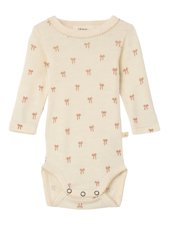 Lil' Atelier Baby WOOL NALU LS SLIM BODY NOOS - Turtledove Melange | Bow | Torgunns Barneklær AS