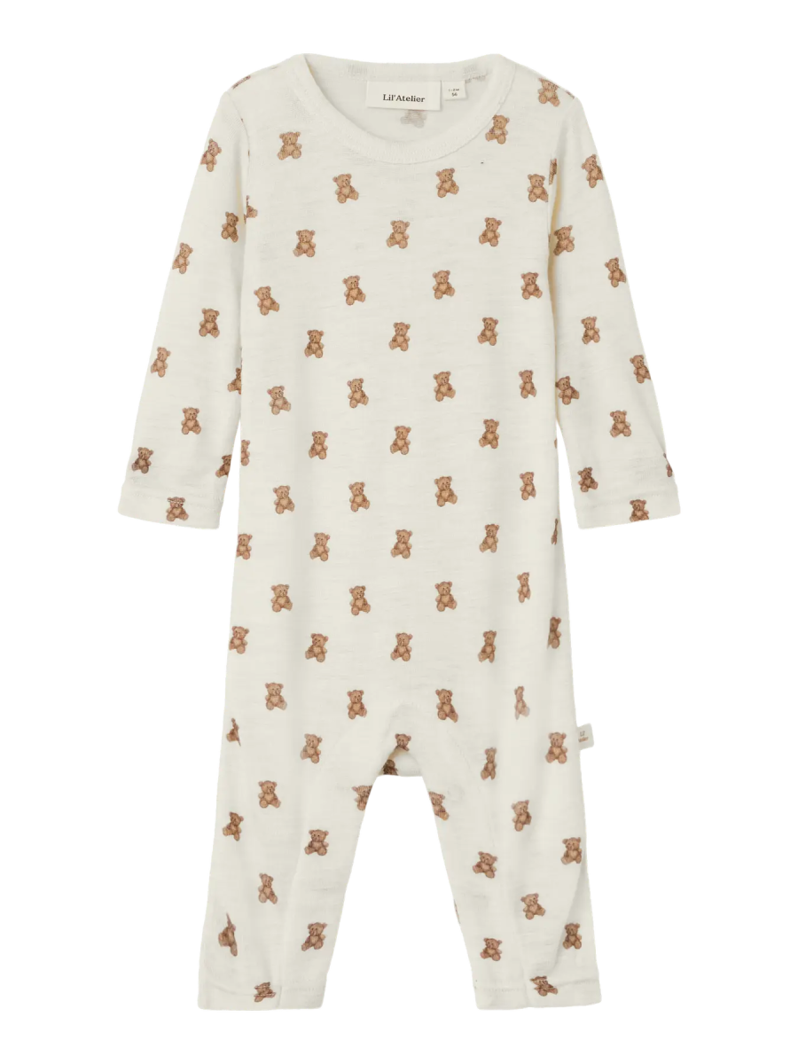 Lil' Atelier Baby WOOL NALU LS SLIM SUIT - Turtledove Melange | Teddybear | Torgunns Barneklær AS