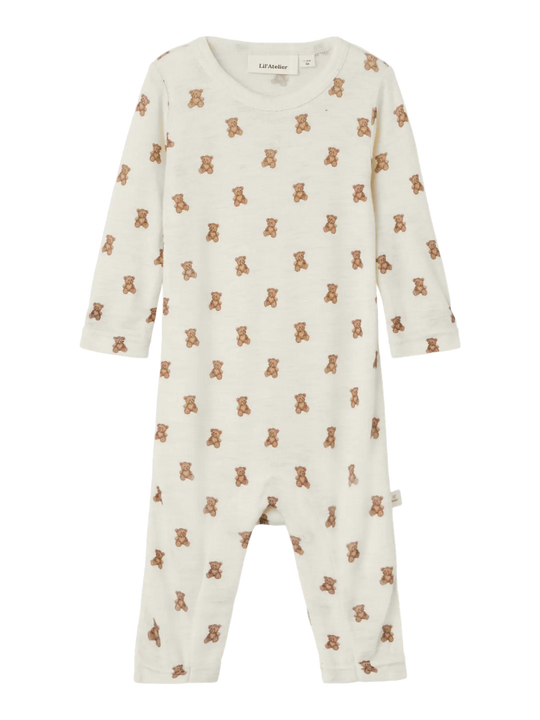 Lil' Atelier Baby WOOL NALU LS SLIM SUIT - Turtledove Melange | Teddybear | Torgunns Barneklær AS