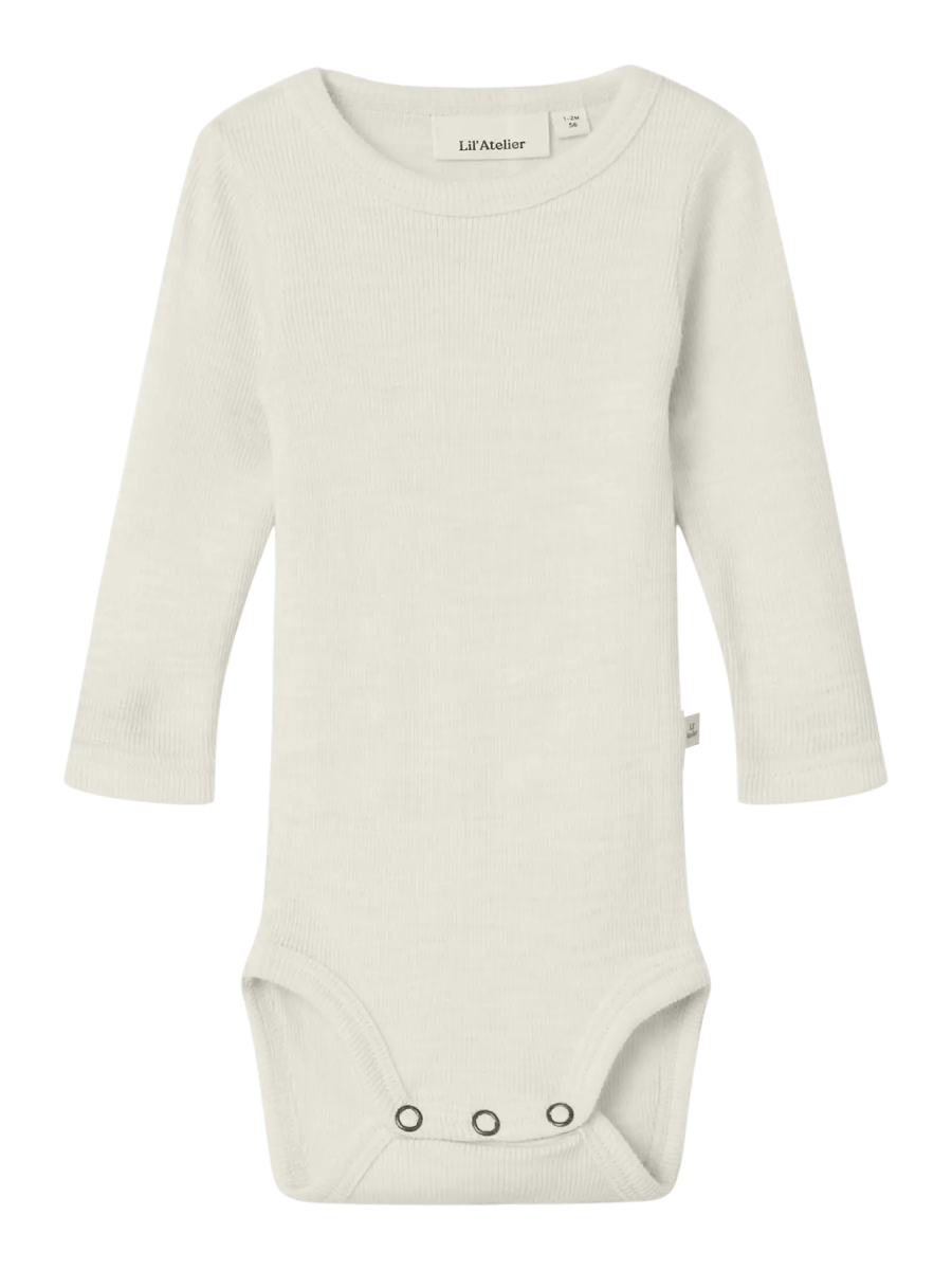 Lil' Atelier Baby WOOL NALU RIB LS SLIM BODY - Turtledove Melange | Torgunns Barneklær AS