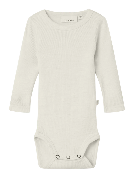 Lil' Atelier Baby WOOL NALU RIB LS SLIM BODY - Turtledove Melange | Torgunns Barneklær AS