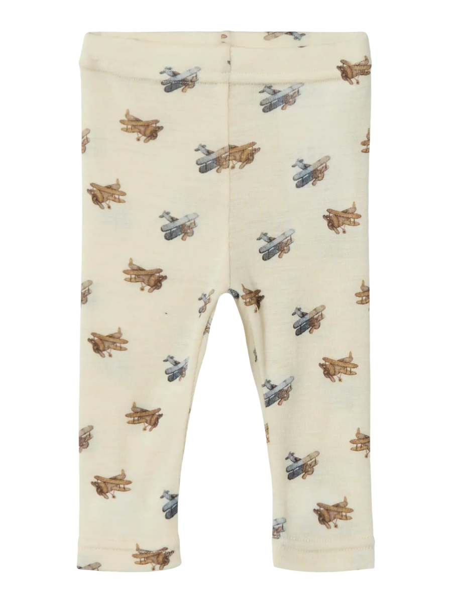 Lil' Atelier Baby WOOL NALU SLIM LEGGING NOOS - Turtledove Melange | Airplane | Torgunns Barneklær AS