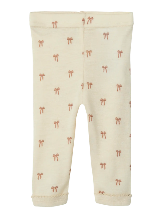 Lil' Atelier Baby WOOL NALU SLIM LEGGING NOOS - Turtledove Melange | Bow | Torgunns Barneklær AS