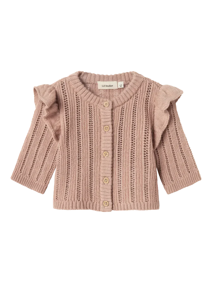 Myk rosa strikket babyjakke med rynker og knapper, perfekt for små barn 0-8 år