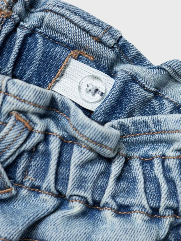 Blå denim bukser for barn med elastisk liv og knapp, myk barneklær i ull og bomull