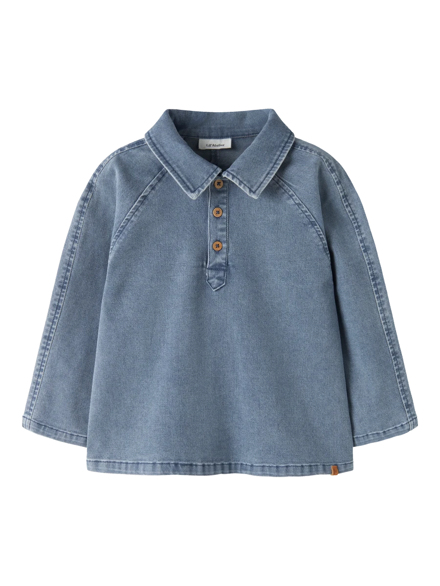 Lil' Atelier mini DEVAS dongeriskjorte - Medium Blue Denim | Torgunns Barneklær AS