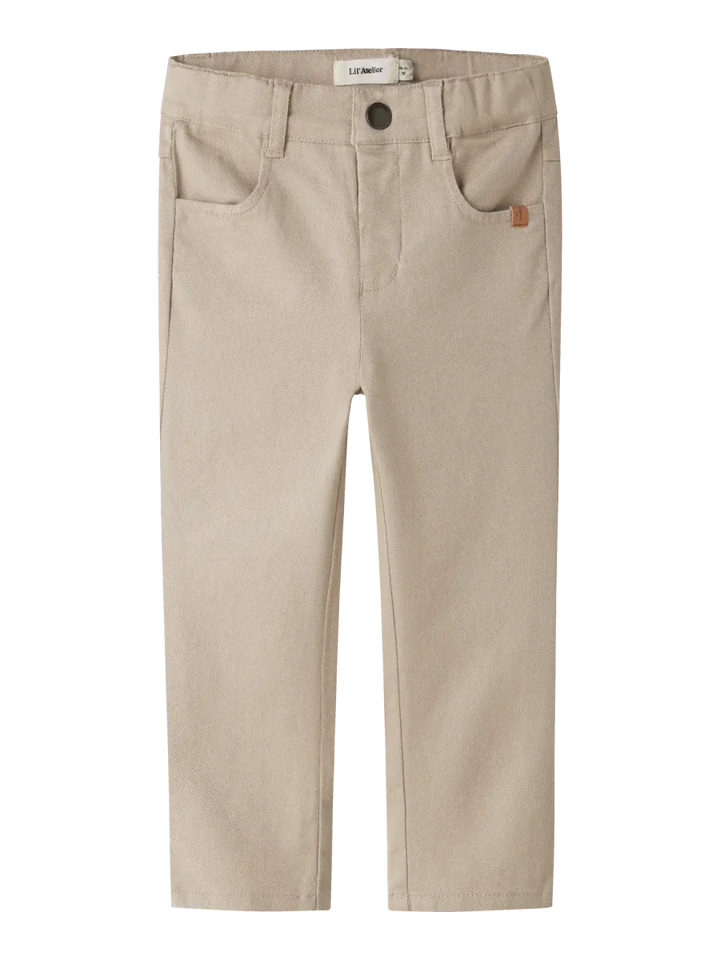 Beige barnsbukser med lommer og knapp, myk stoff for små barn 0-8 år