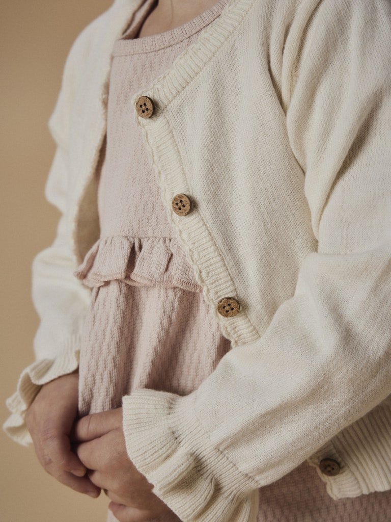 Lil' Atelier Mini FAUCI FIA LS SHORT KNIT CARDIGAN - Coconut Milk | Torgunns Barneklær AS