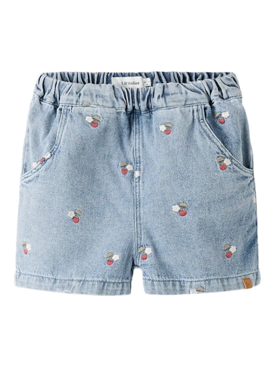 Lil Atelier Mini FUNDA LOOSE EMB shorts - Medium Blue Denim | Torgunns Barneklær AS