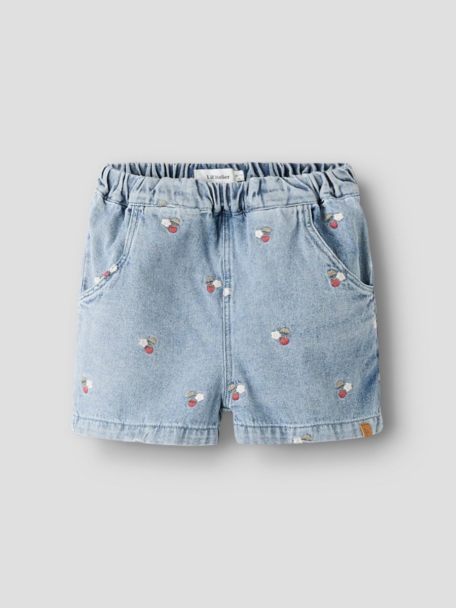 Lil Atelier Mini FUNDA LOOSE EMB shorts - Medium Blue Denim | Torgunns Barneklær AS