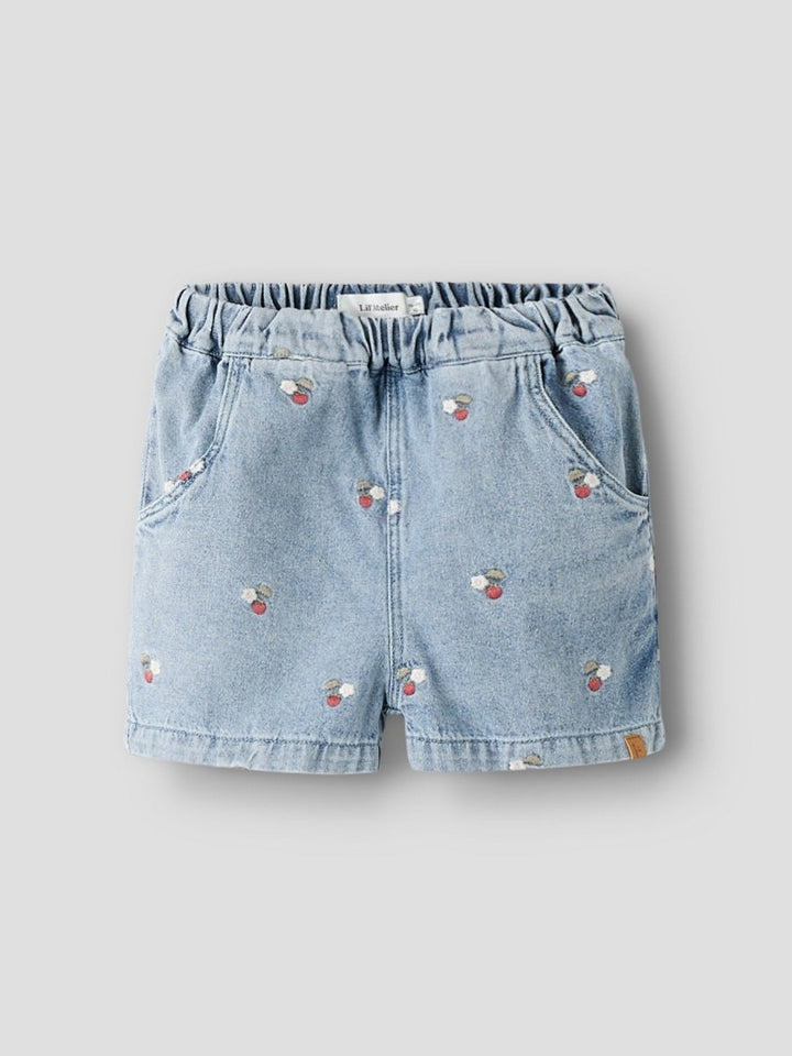 Lil Atelier Mini FUNDA LOOSE EMB shorts - Medium Blue Denim | Torgunns Barneklær AS