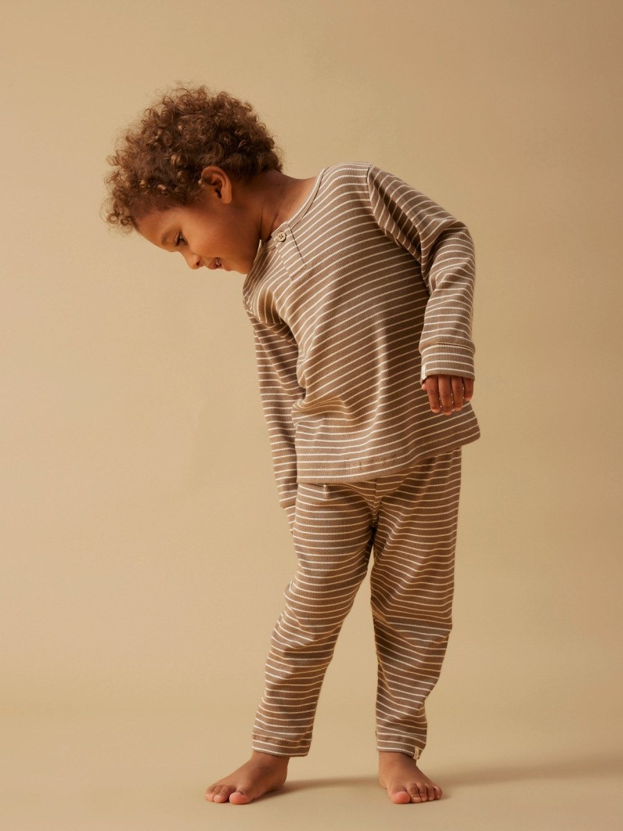 Lil' Atelier Mini GAGO LS NIGHT SET - Sepia Tint Stripes | Torgunns Barneklær AS
