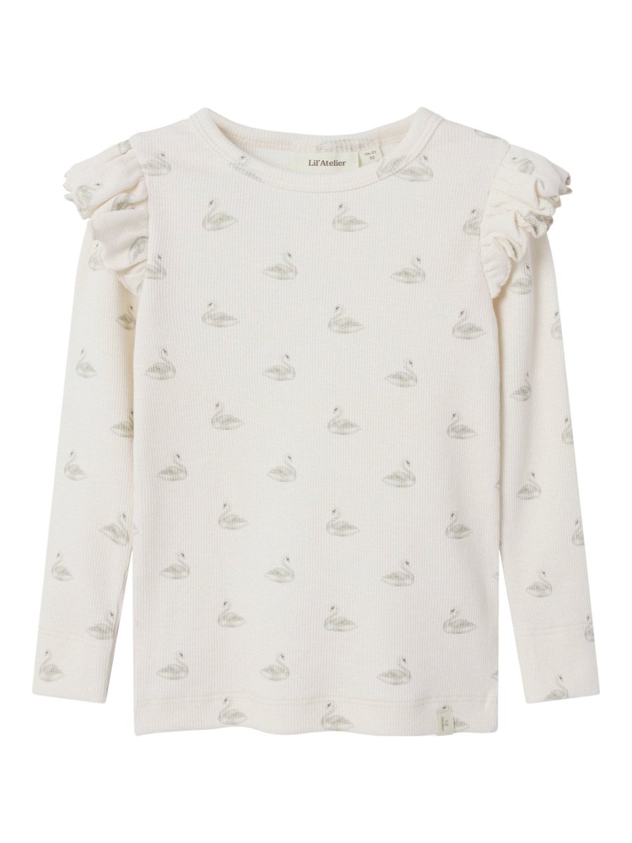 Lil' Atelier Mini GAVO EKO LS SLIM TOP NOOS - Pastel Parchment | SWAN | Torgunns Barneklær AS