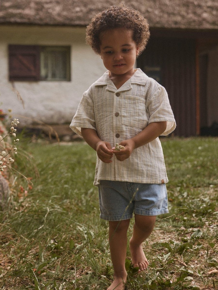 Lil Atelier Mini HAGI skjorte - Coconut Milk | Dusty Blue | Torgunns Barneklær AS