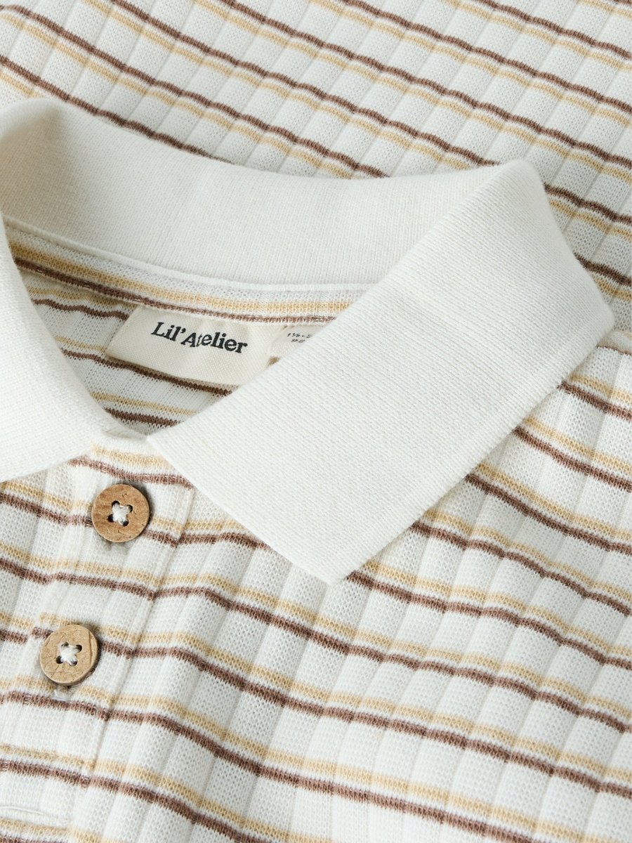 Lil Atelier Mini HALDUR LOOSE polo - Coconut Milk | Coca Mocha | Torgunns Barneklær AS