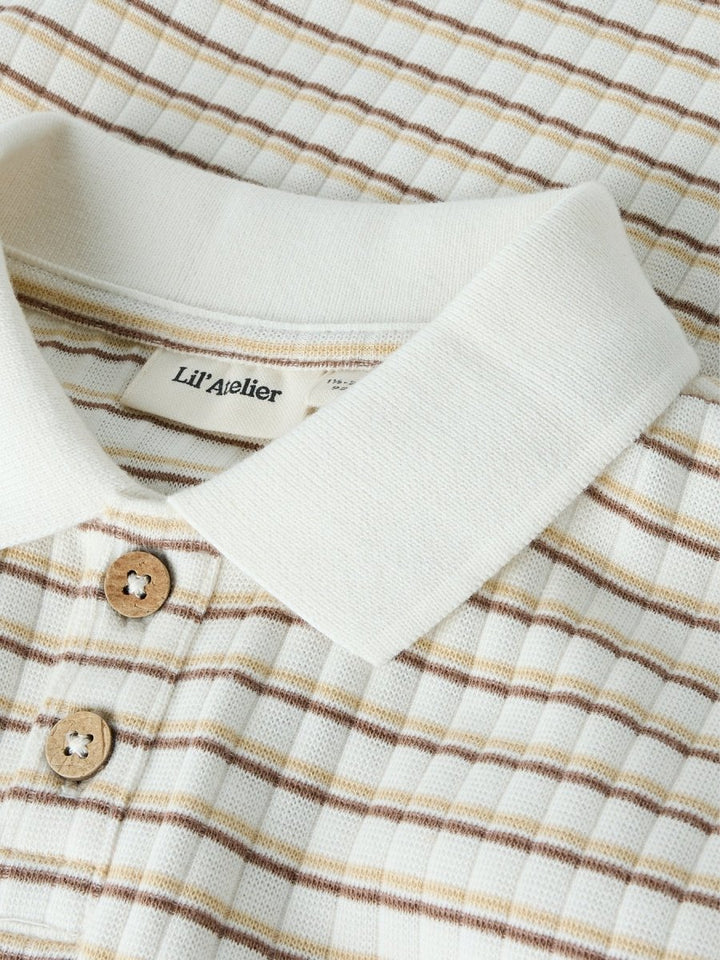 Lil Atelier Mini HALDUR LOOSE polo - Coconut Milk | Coca Mocha | Torgunns Barneklær AS