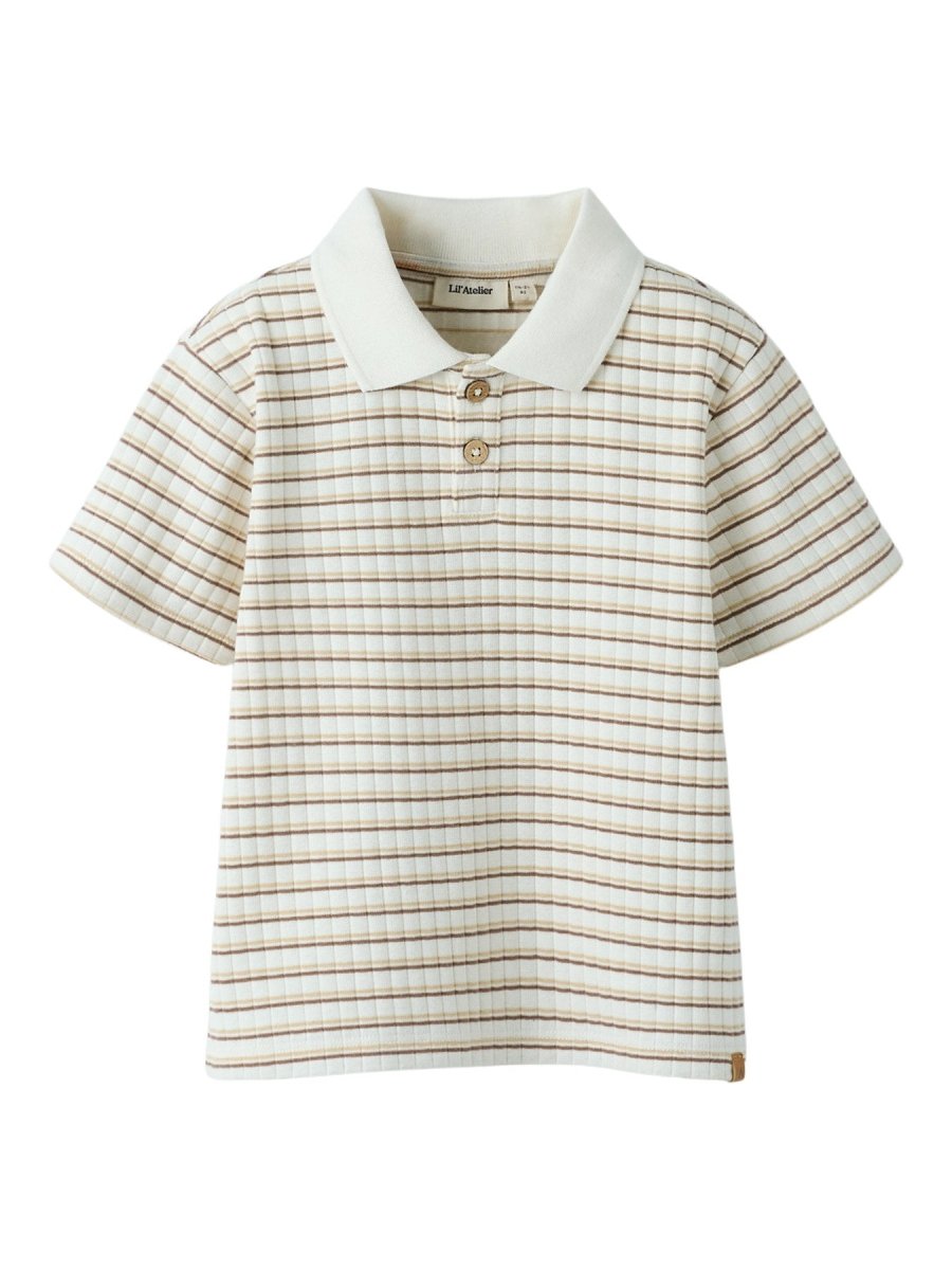 Lil Atelier Mini HALDUR LOOSE polo - Coconut Milk | Coca Mocha | Torgunns Barneklær AS