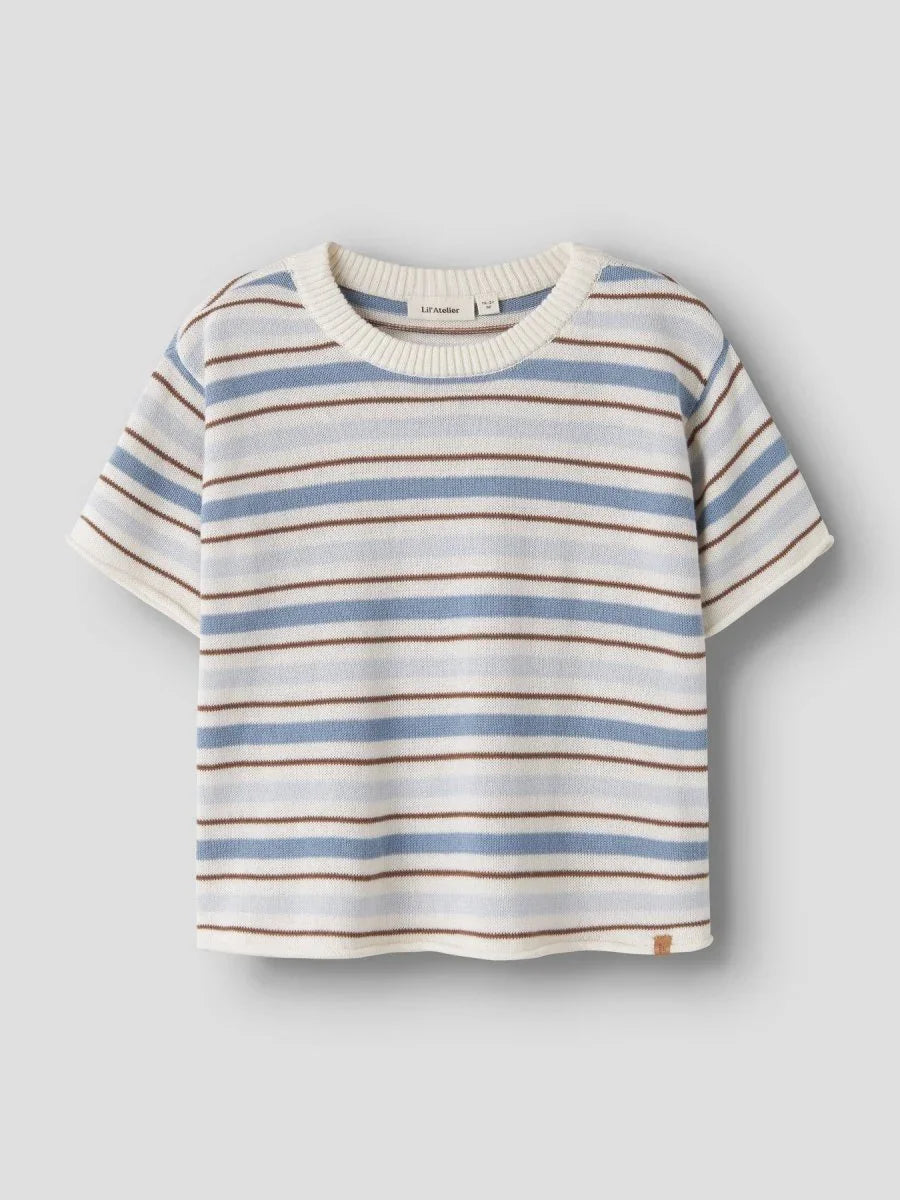 Lil Atelier Mini HITO strikket t - skjorte - Coconut Milk | Dusty Blue | Torgunns Barneklær AS