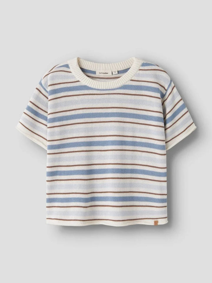 Lil Atelier Mini HITO strikket t - skjorte - Coconut Milk | Dusty Blue | Torgunns Barneklær AS
