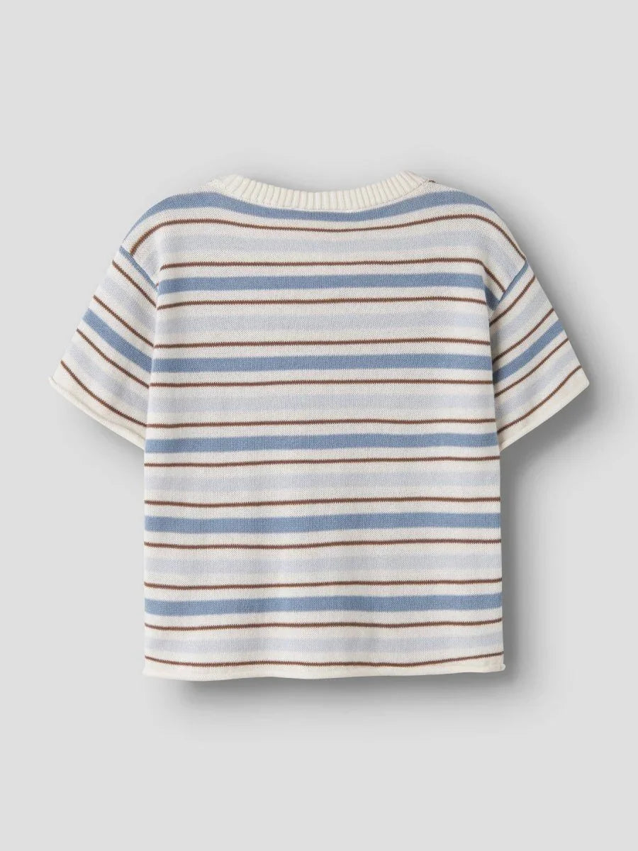 Lil Atelier Mini HITO strikket t - skjorte - Coconut Milk | Dusty Blue | Torgunns Barneklær AS
