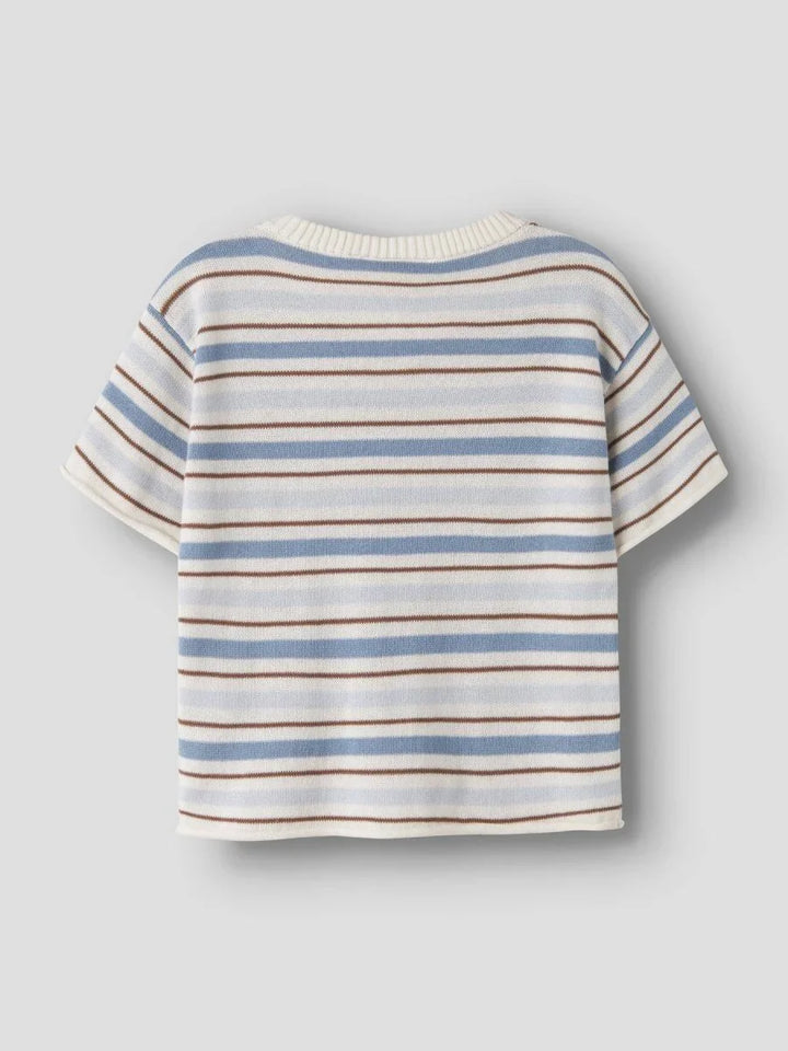 Lil Atelier Mini HITO strikket t - skjorte - Coconut Milk | Dusty Blue | Torgunns Barneklær AS