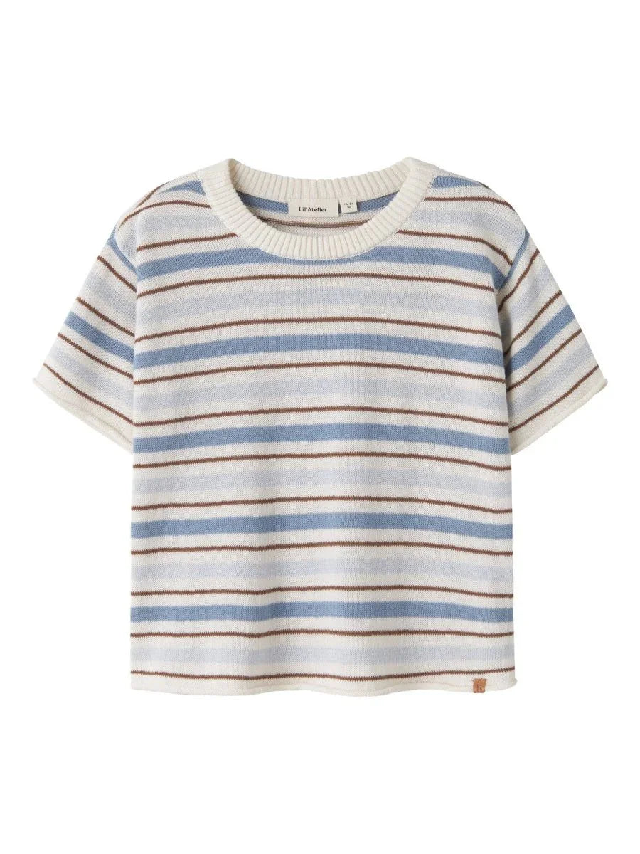 Lil Atelier Mini HITO strikket t - skjorte - Coconut Milk | Dusty Blue | Torgunns Barneklær AS