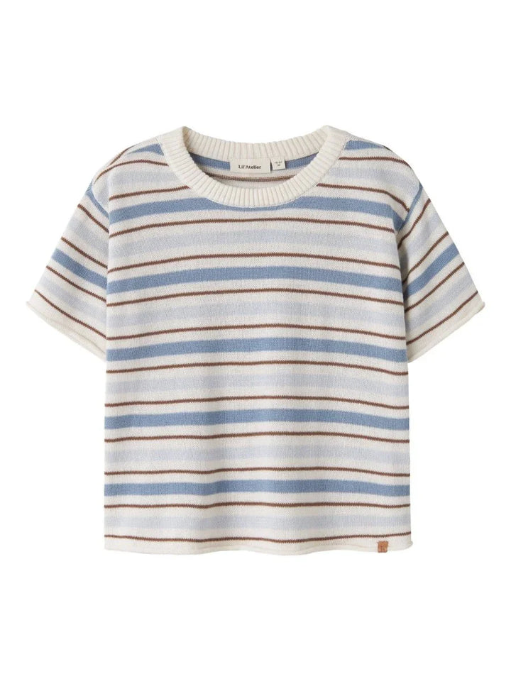 Lil Atelier Mini HITO strikket t - skjorte - Coconut Milk | Dusty Blue | Torgunns Barneklær AS
