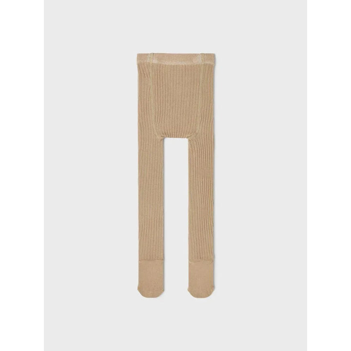 Beige strikkede barnestrømper med ribbet mønster, myke og komfortable for små barn