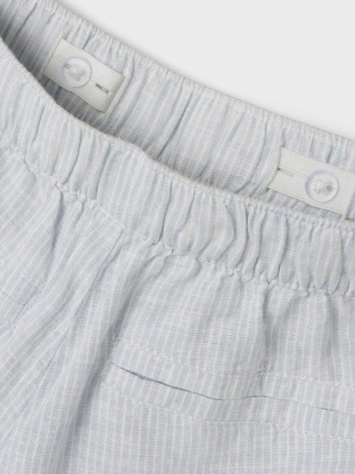 Lysblå striper barnebukser med elastisk liv og knapper, myk bomull for baby og småbarn