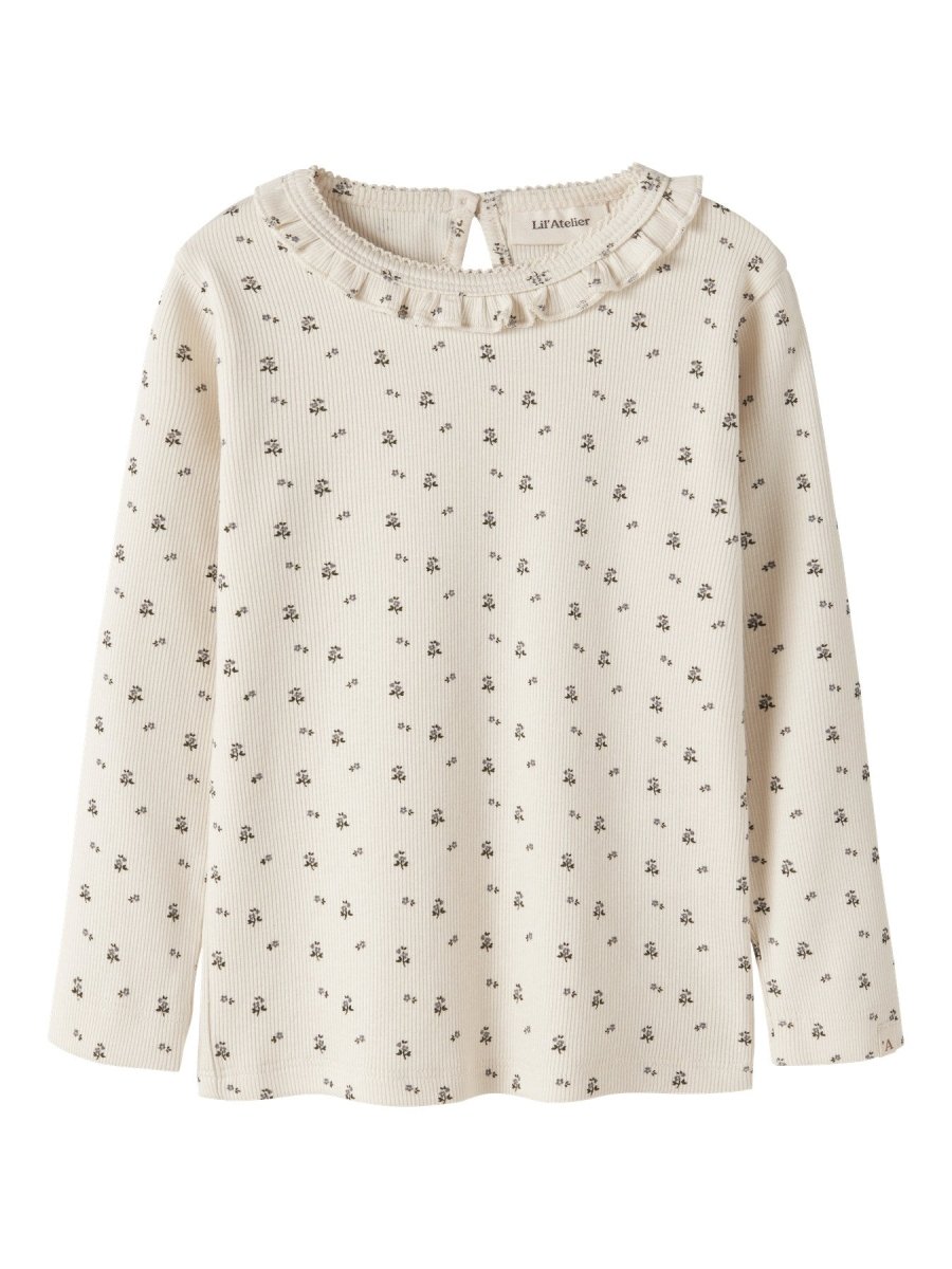 Lil' Atelier Mini LAGO MAI LS SLIM TOP - Turtledove | Blue Flower | Torgunns Barneklær AS