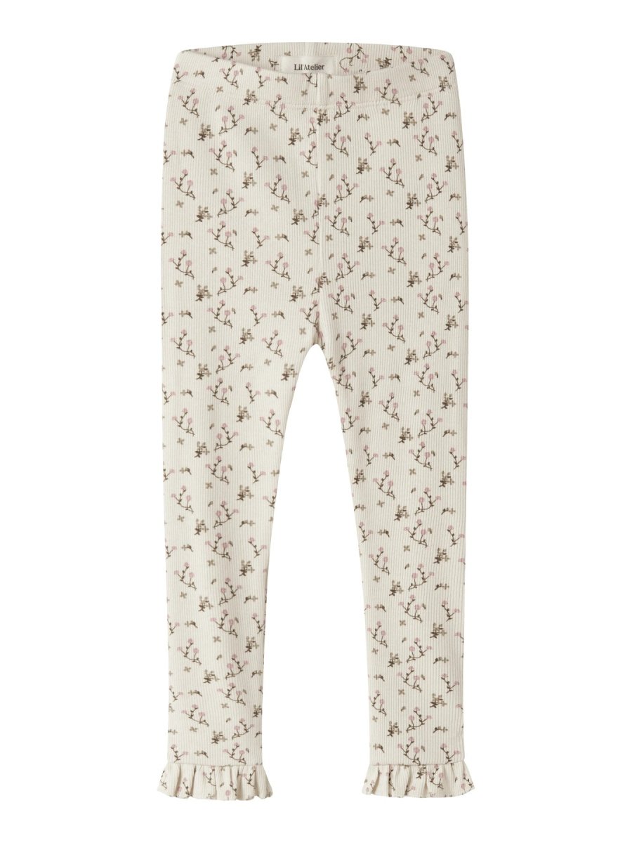 Lil' Atelier Mini LAGO MER SLIM LEGGINGS - Turtledove | Rose Flower | Torgunns Barneklær AS
