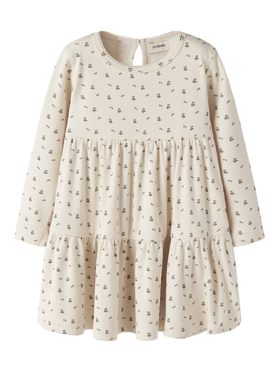 Lil' Atelier Mini LAGO MOI LS LOOSE DRESS - Turtledove | Blue Flower | Torgunns Barneklær AS