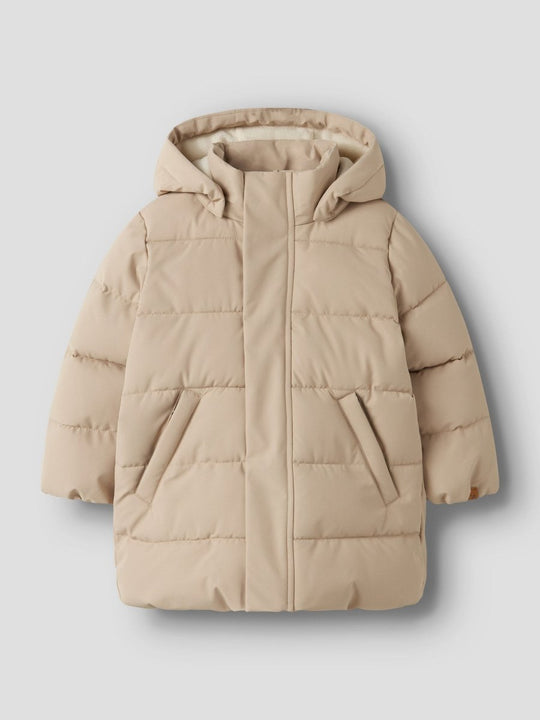 Lil' Atelier Mini LAMEDOW03 PUFFER LONG JACKET - Oxford Tan | Torgunns Barneklær AS
