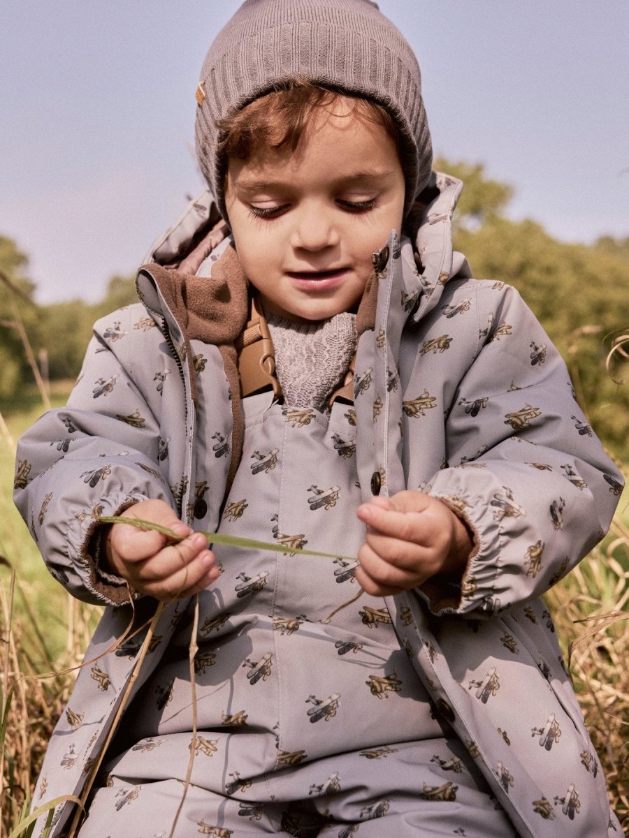Lil' Atelier Mini LASNOW10 Vanntett Vinterjakke - Ultimate Grey | AIRPLANES | Torgunns Barneklær AS