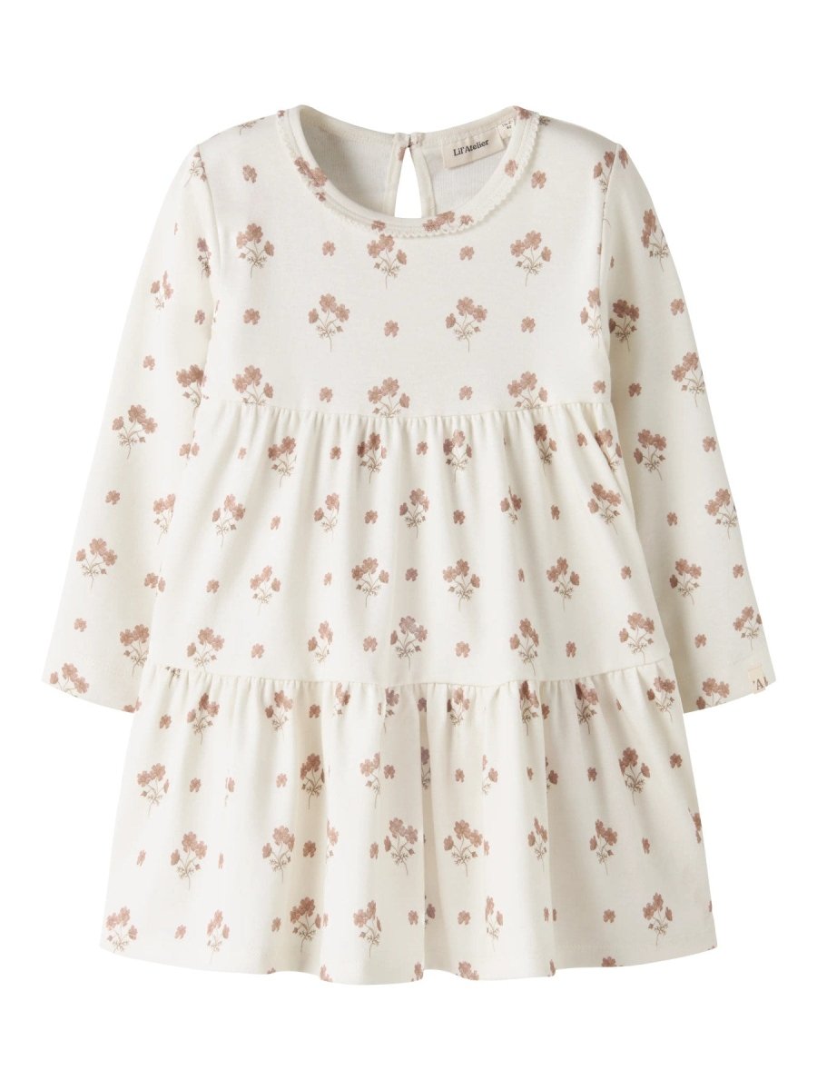 Lil' Atelier Mini LAYO SIF LS DRESS - Coconut Milk | Flower Pink | Torgunns Barneklær AS