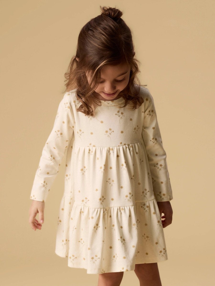 Lil' Atelier Mini LAYO SIF LS DRESS - Coconut Milk | Flower Yellow | Torgunns Barneklær AS