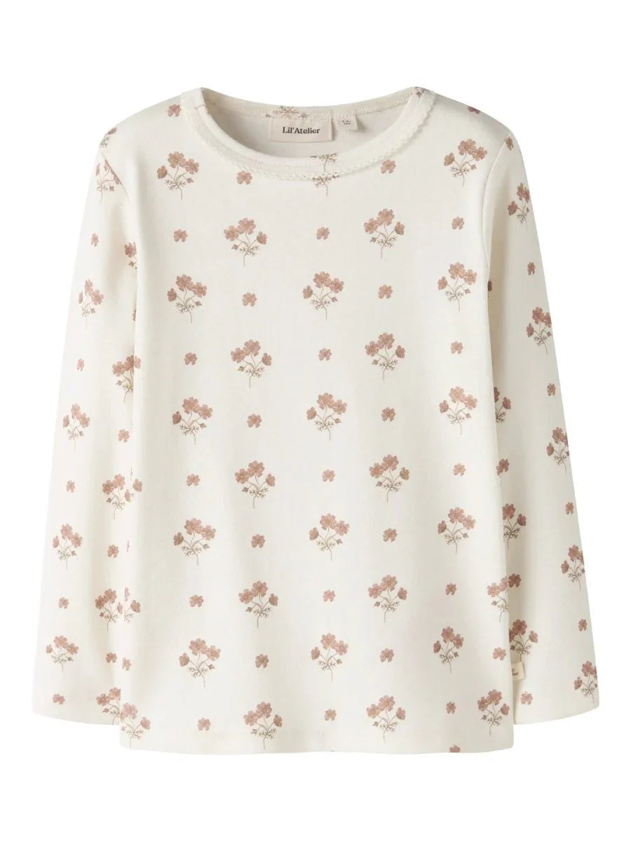 Hvit blomsterprintet barnebluse med lange ermer, myk ullkjole for småbarn